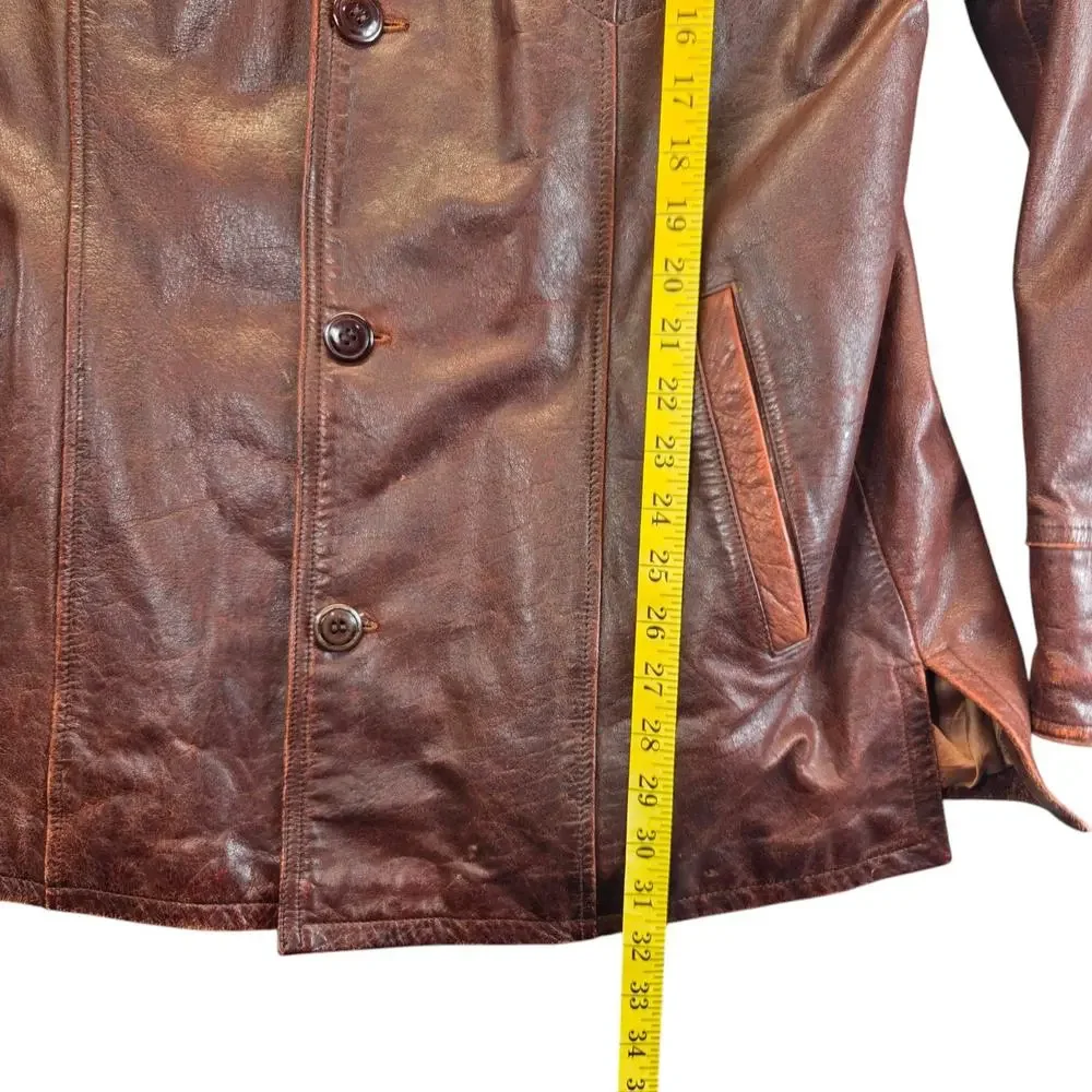 Vtg 90's WILSONS‎ Leather PATINA Coat LARGE JULIAN Brown Baggy Heavy Jacket